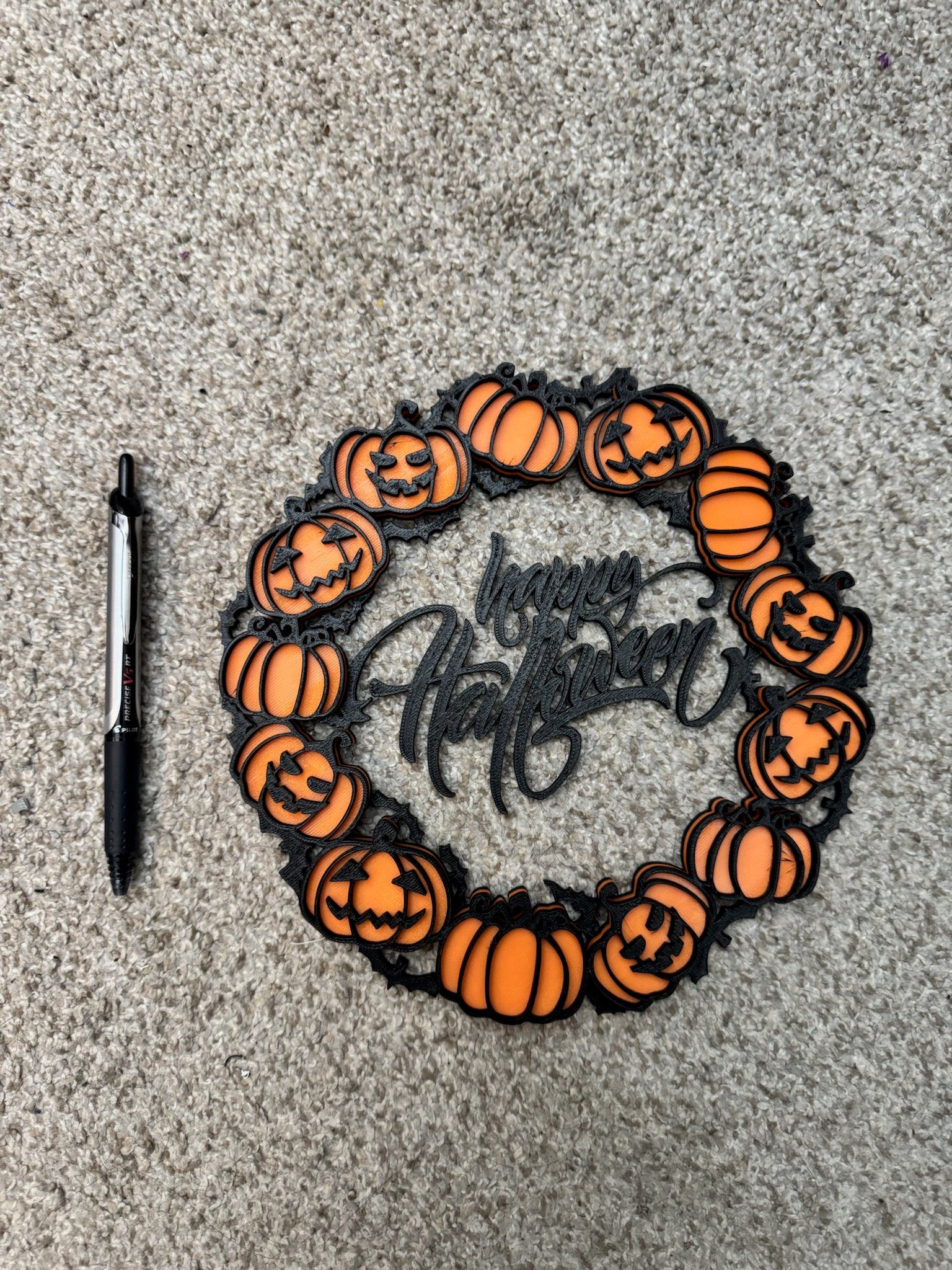 3D Printed Happy Halloween Pumpkin Wreath – Spooky Halloween Door Sign