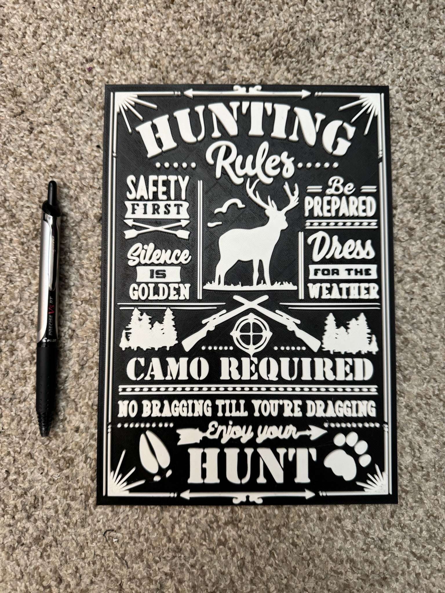 Hunting Rules 3D Printed Wall Sign – Rustic Cabin & Man Cave Decor